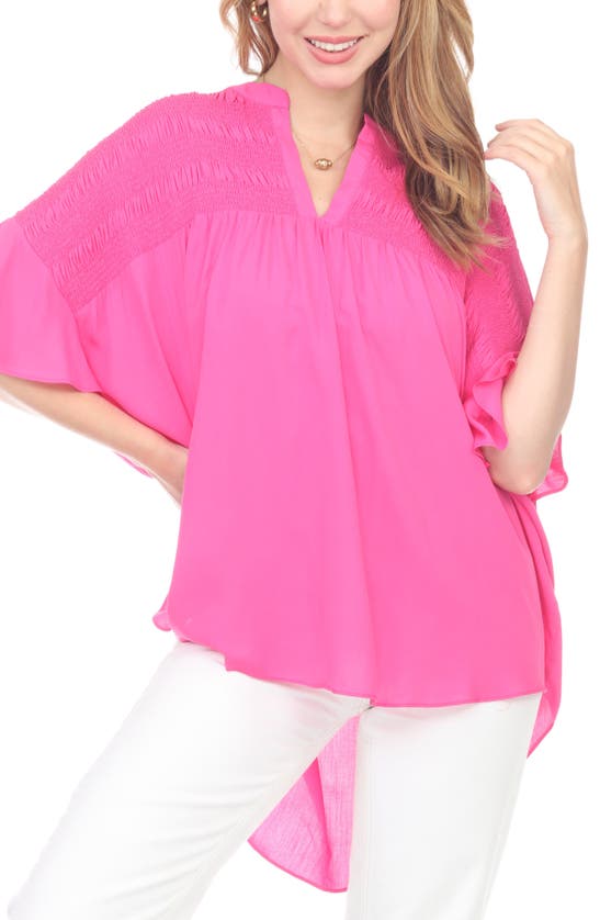 Rain Smocked High-low Top In Pink