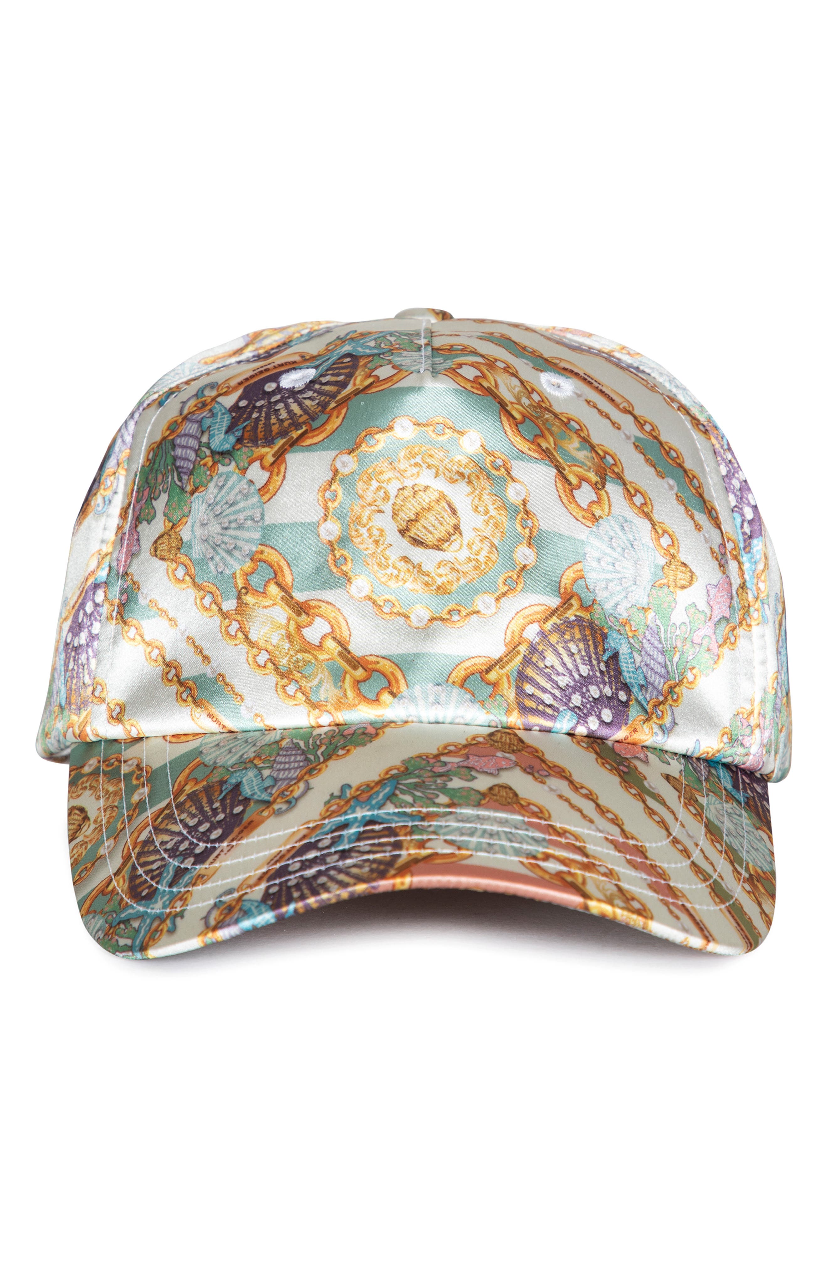 Kurt Geiger Patterned Shell & Chain Print Baseball Cap - Multicolor Kurt Geiger London Beach Print Satin Adjustable Baseball Cap  main image 2