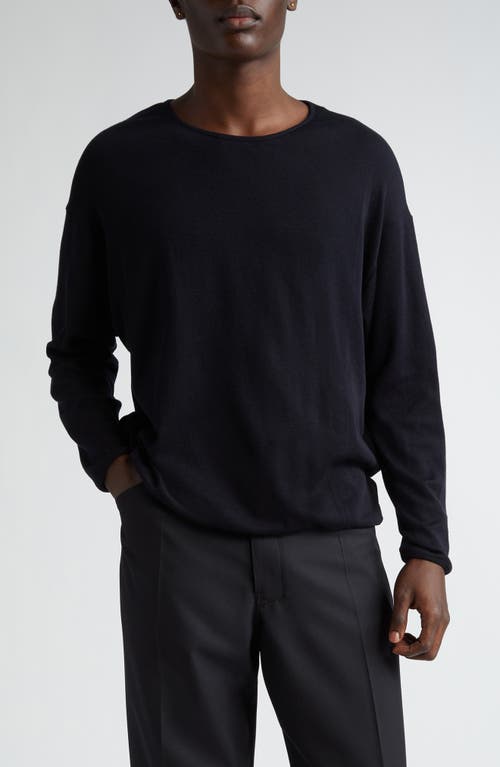 Lemaire Long Sleeve Cotton & Cashmere T-Shirt Squid Ink Bk998 at Nordstrom,