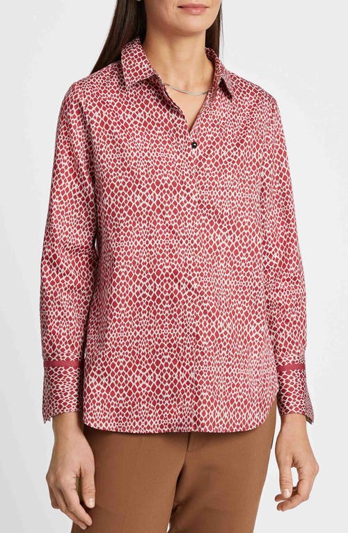 Shop Foxcroft Iris Abstract Print Cotton Sateen Button-up Shirt In Ruby Red