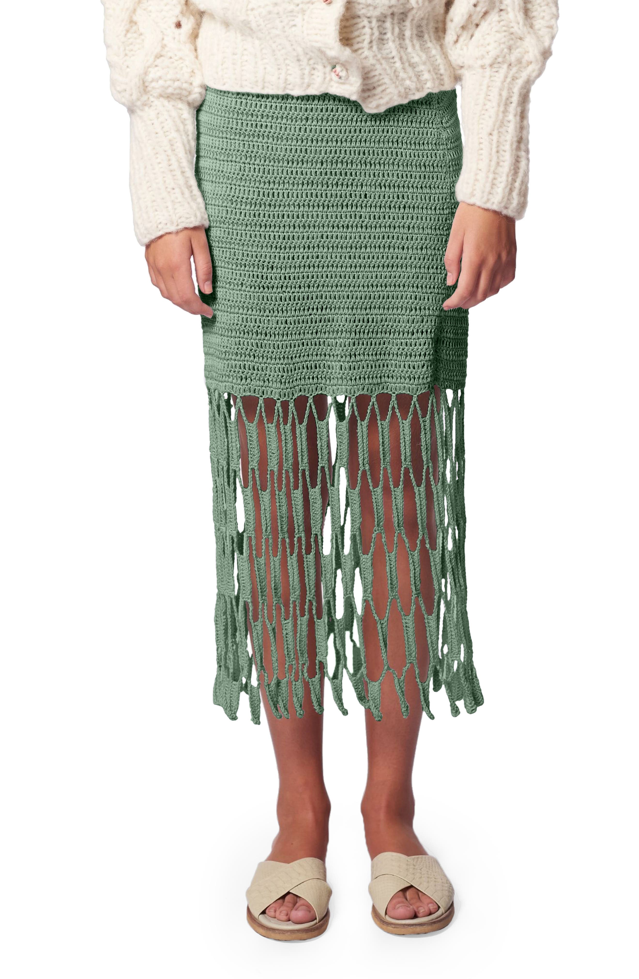 AYNI Lined Crochet Midi Skirt in Mint at Nordstrom