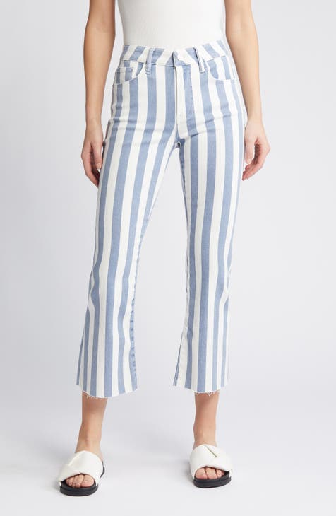 Le Crop Mini Bootcut Raw Hem Jeans (Clear Blue Stripe)