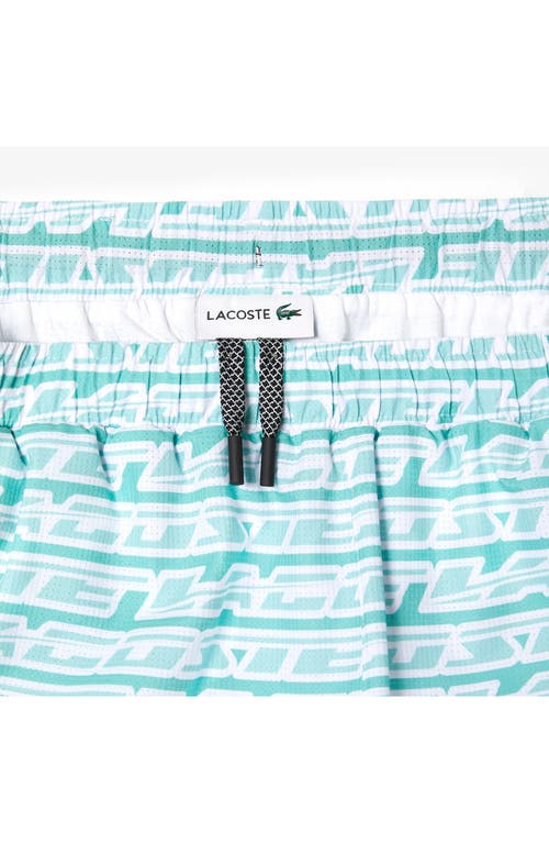 Shop Lacoste Logo Print Cotton Swim Trunks In Cr5 Florida/pastille Mint