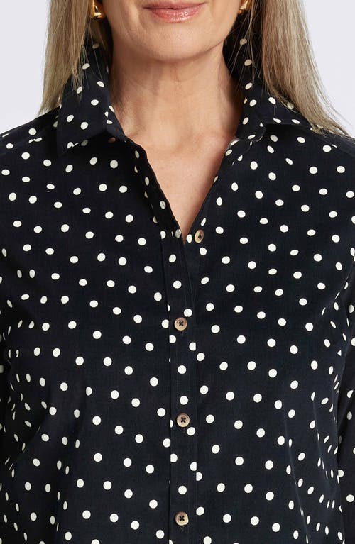 Foxcroft Haven Polka Dot Corduroy Button-up Shirt In Black/ivory