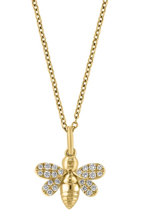 14K Yellow Gold & Diamond Bee Pendant Necklace - 0.15 ctw