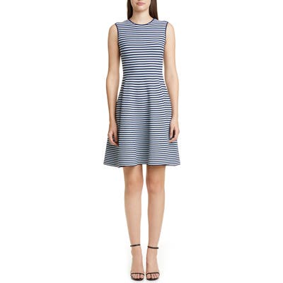 Akris Punto Stripe Fit & Flare Sweater Dress, Blue