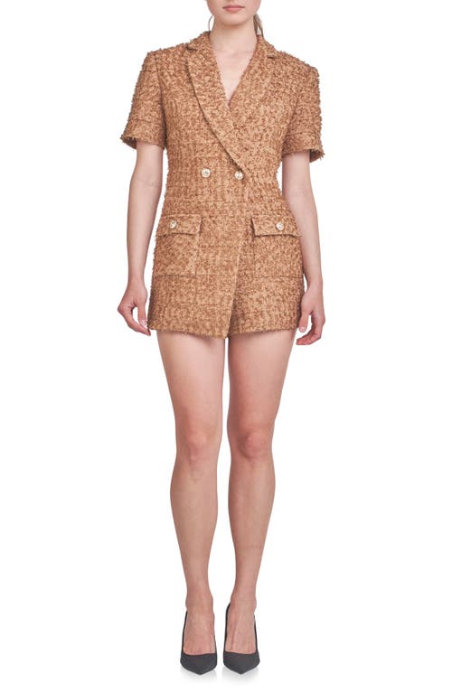 Endless Rose Double Breasted Tweed Romper Brown at Nordstrom,