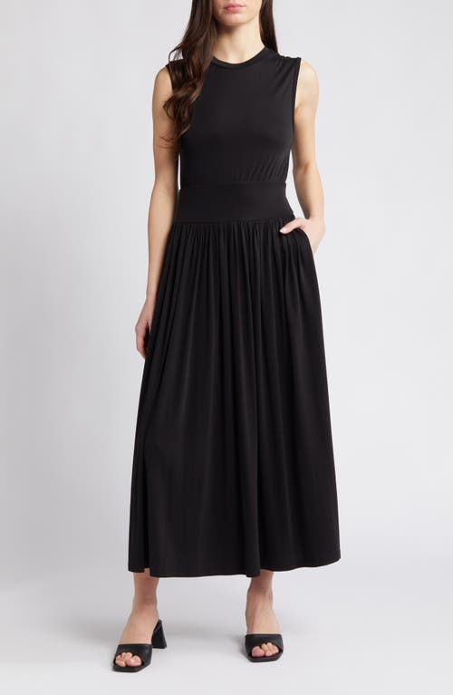 Theia Midi Fit & Flare Dress in Black