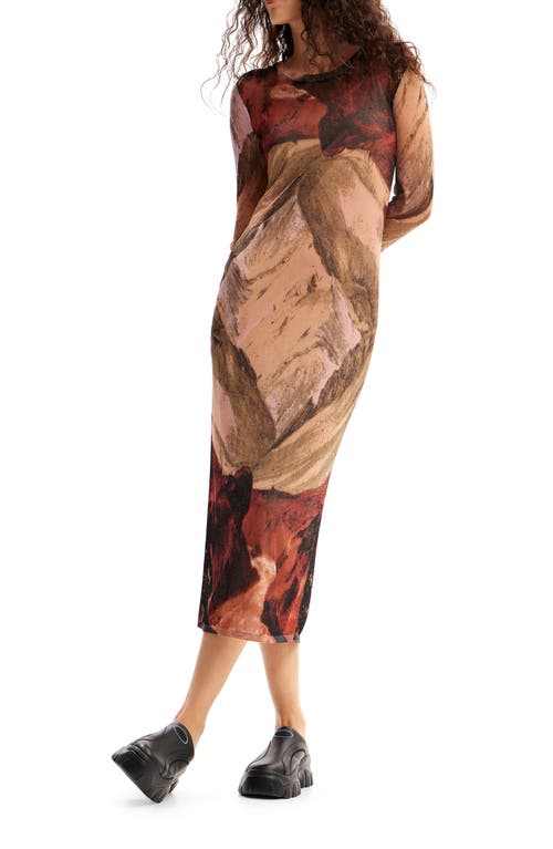 Desigual Landscape Knit Midi Dress Brown at Nordstrom,