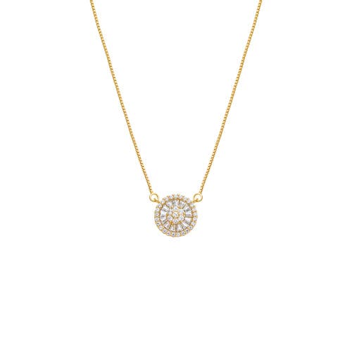 Shop Adina Eden By  Pave X Baguette Round Pendant Necklace In Gold