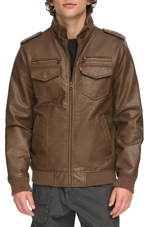 Shop Levi's Water Resistant Faux Leather Aviator Bomber Jacket In Earth