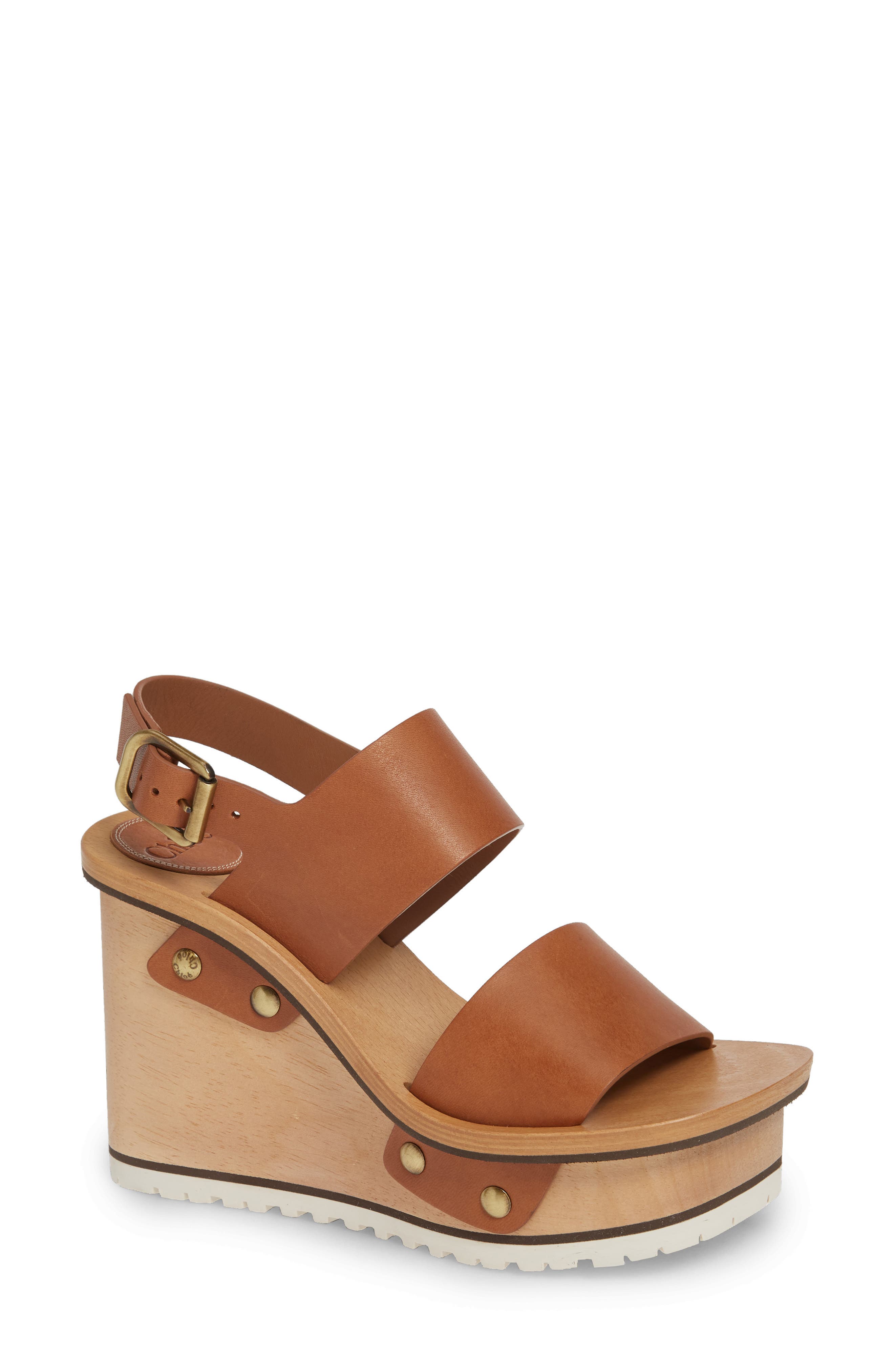 Chloe Valentine Platform Wedge Sandal, Brown