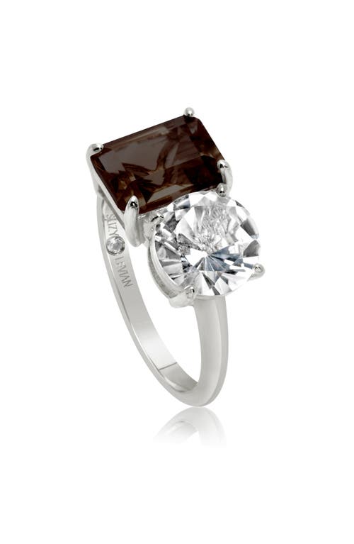 Shop Suzy Levian Sterling Silver Two-stone Ring In Silver/brown