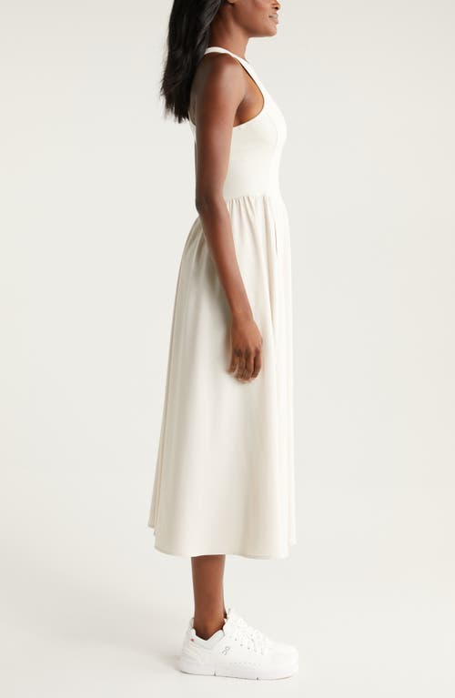 Shop Zella Effortless Hybrid Racerback Midi Dress In Moonbeam