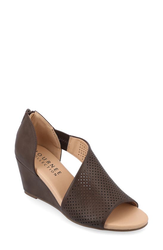 Journee Collection Aretha Perforated Wedge Sandal In Brown
