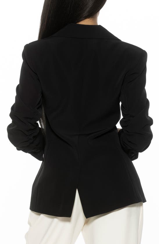 Alexia Admor Ruched Sleeve One-button Blazer In Black