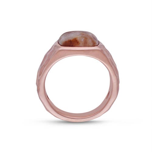 Luvmyjewelry Red Lace Agate Sterling Silver Textured Men Signet Ring In 14kt Rose Gold Vermeil