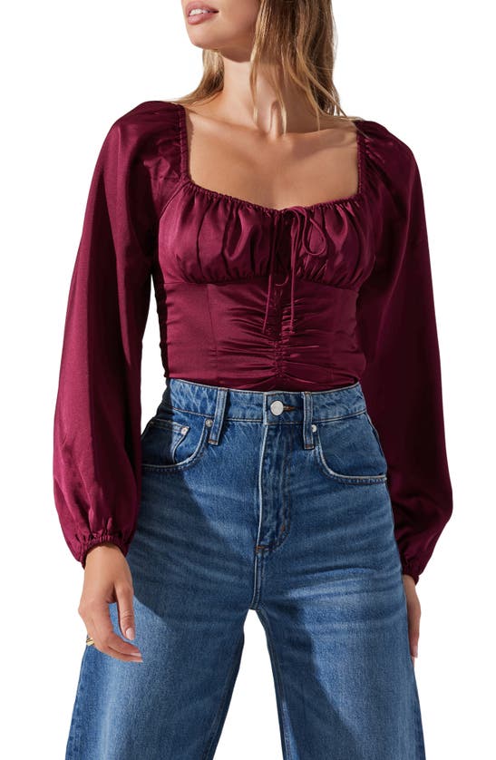 Shop Astr The Label Balloon Sleeve Top In Wine