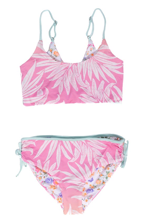 Maaji Kids' Ombré Foliage Sunflower Reversible Two-piece Swimsuit In Pink