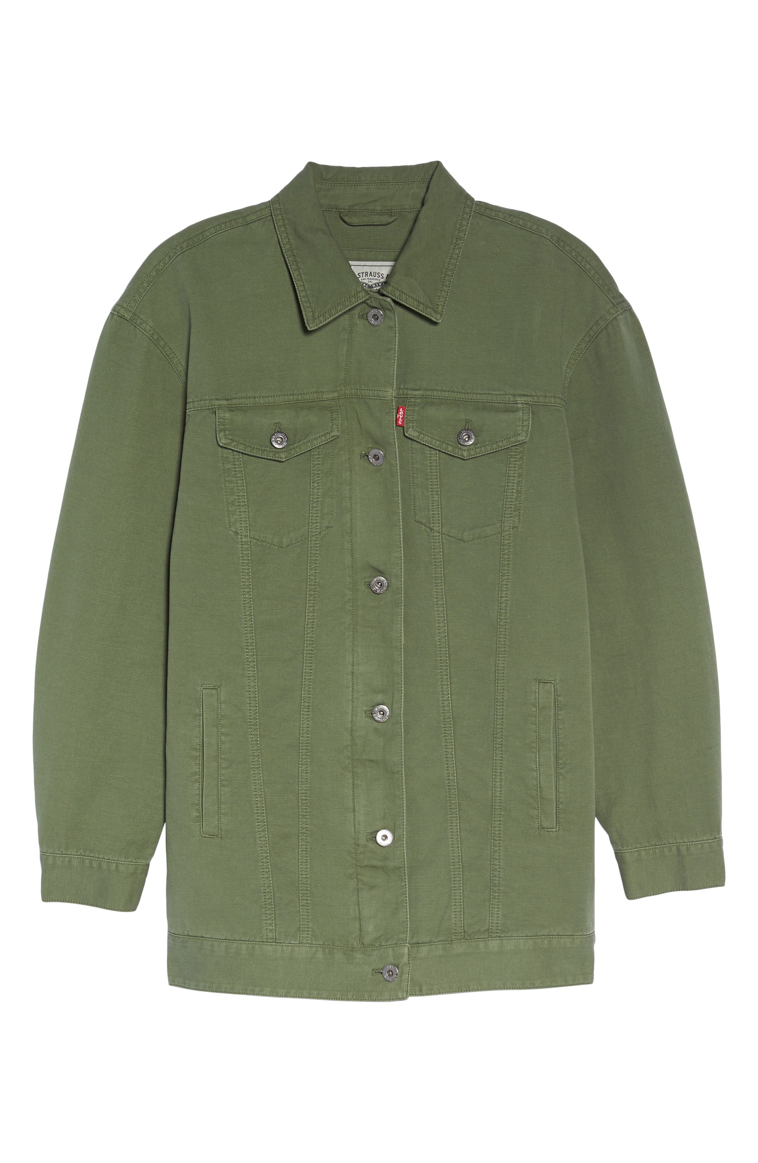 Levi's Oversized Long Cotton Trucker Jacket In Army Green | ModeSens
