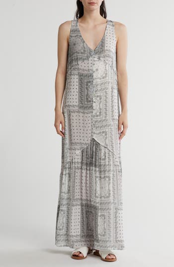 Lovestitch Paisley Patchwork Maxi Dress In Gray