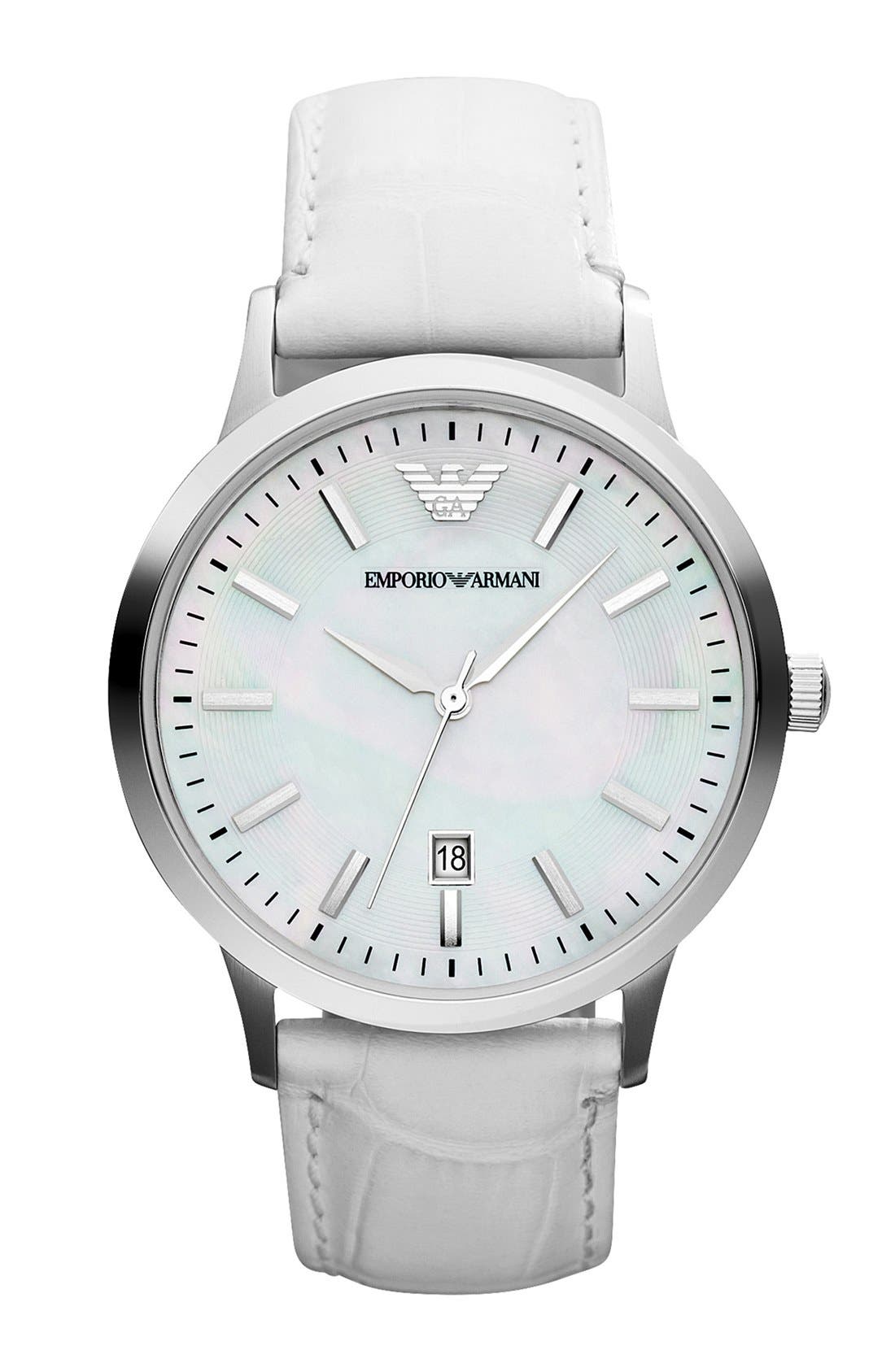Emporio Armani Round Leather Strap Watch, 40mm Nordstrom
