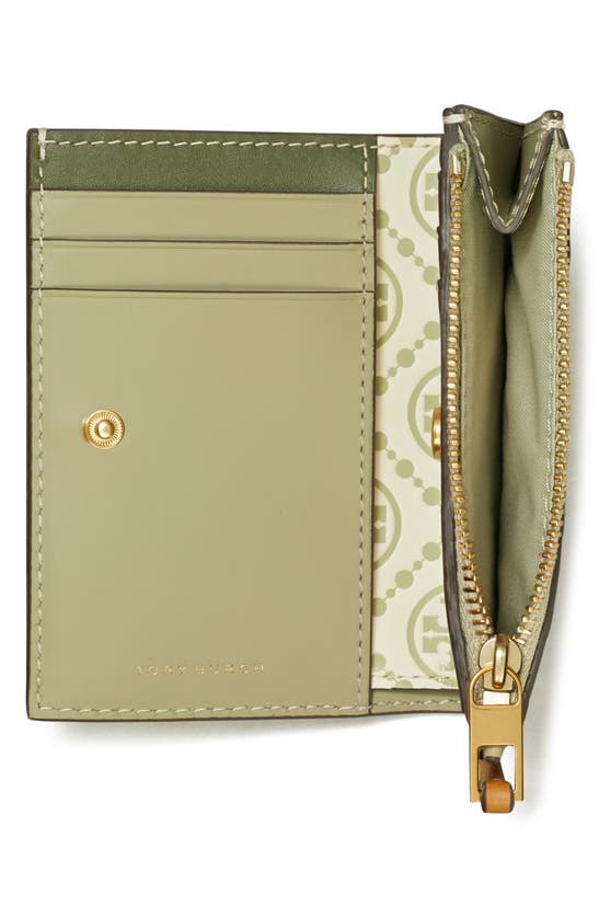 Shop Tory Burch T Monogram Embossed Leather Bifold Wallet In Olive Sprig