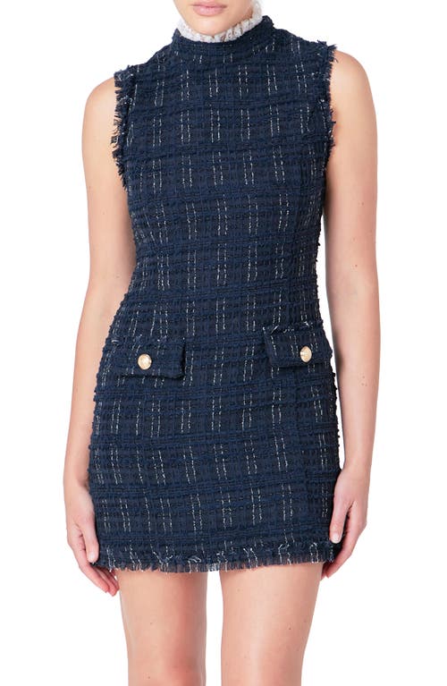 Shop Endless Rose Lace Sleeveless Tweed Minidress In Navy