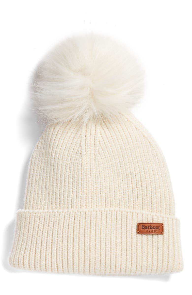 BARBOUR Dove Pom Beanie, Main, color, CREAM