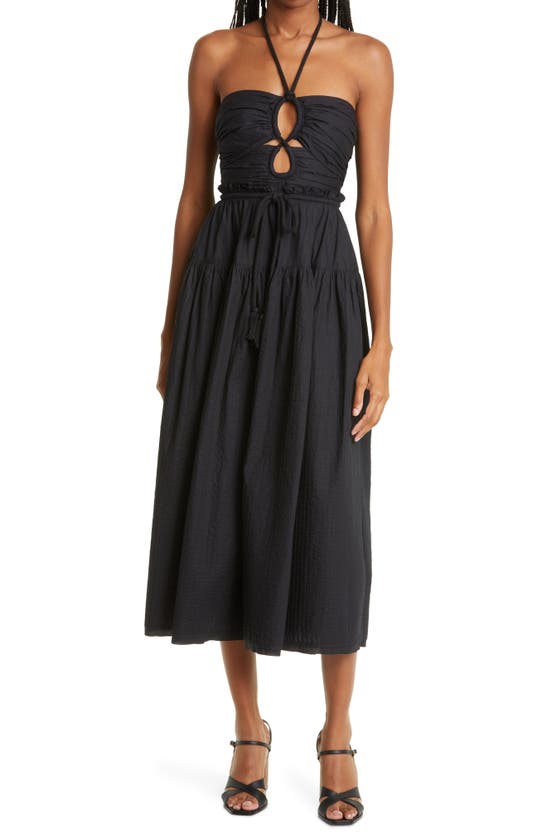 Ulla Johnson Emmaline Halter Neck Cutout Midi Dress In Noir
