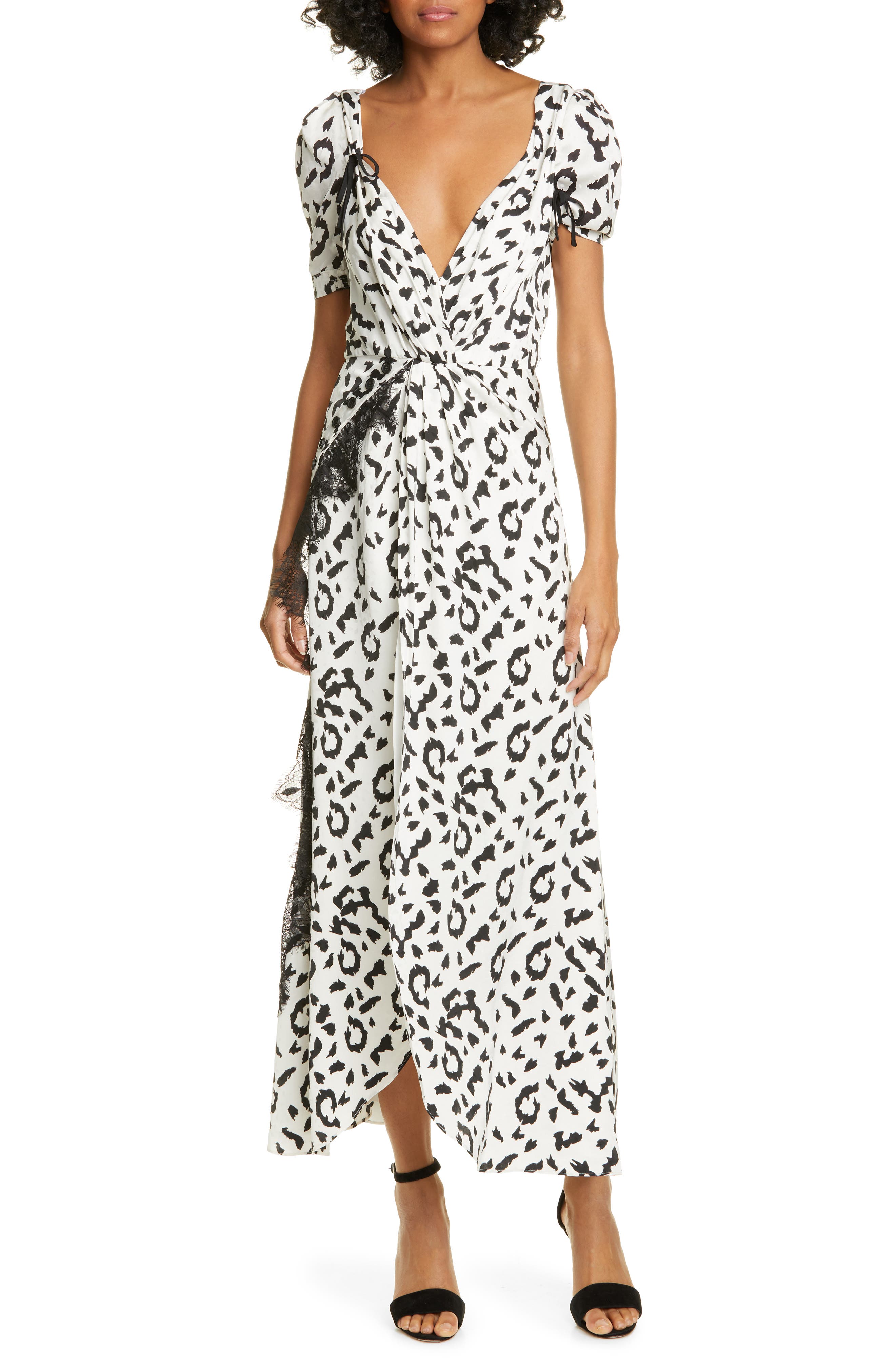 Self-Portrait Leopard Print Twist Front Dress, Ivory