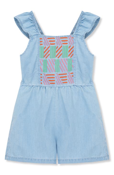 Hainah Kid Girl's Cotton Blend Coral Dungaree Dress with