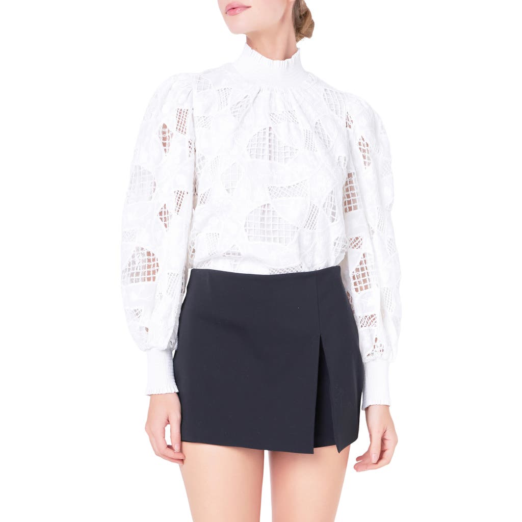 English Factory Smocked Embroidered Cotton Top In White