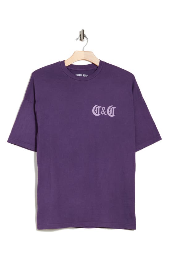 Shop Crooks & Castles Crooks And Castles Oversize Heavy Wash Logo Graphic T-shirt In Purple