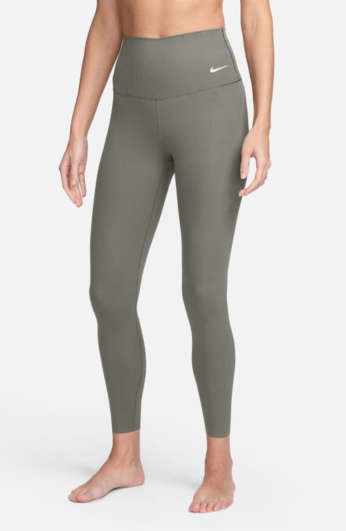 Shop Nike Zenvy Gentle Support High Waist Rib Leggings In Light Army/black