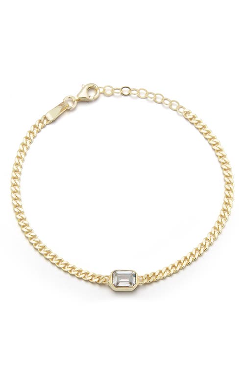 Shop Sphera Milano 14k Gold Plated Sterling Silver Emerald Cut Cz Curb Chain Bracelet In Yellow Gold/white