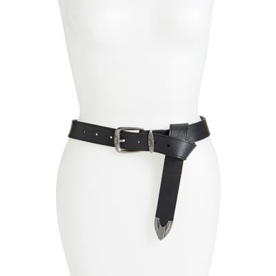 Frye Flat Panel Leather Belt, Black