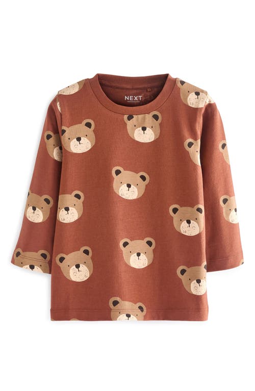 Shop Next Kids' 3-pack Bears Long Sleeve Cotton T-shirts In Brown