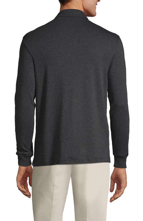 Lands' End Long Sleeve Cotton Supima Polo Shirt In Dark Charcoal Heather