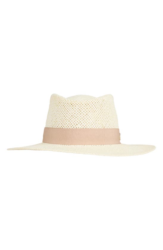 Shop Bruno Magli Open Straw Weave Ribbon Band Fedora Sun Hat In Natural With Light Pink