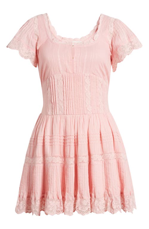 Shop Loveshackfancy Mirelle Pleated Lace Trim Cotton Minidress In Cherry Pink