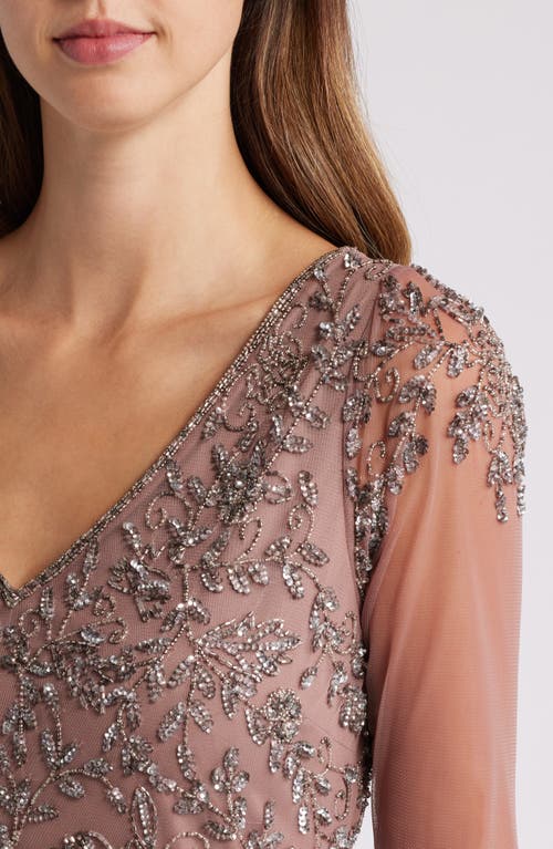 Shop Pisarro Nights Beaded V-neck A-line Gown In Mauve