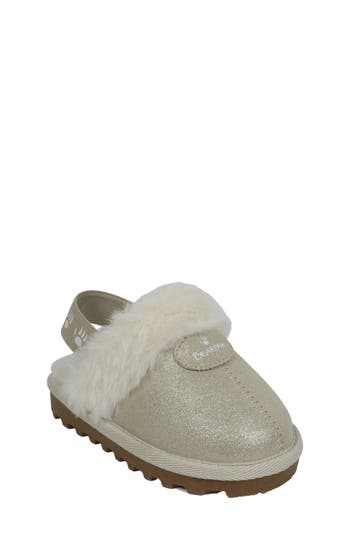 Bearpaw Girl's Faux Fur Trim Flats In Champagne Glitter