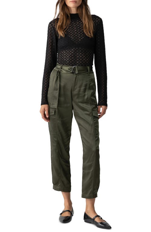 Shop Sanctuary Belted Satin Cargo Pants In Dark Olive