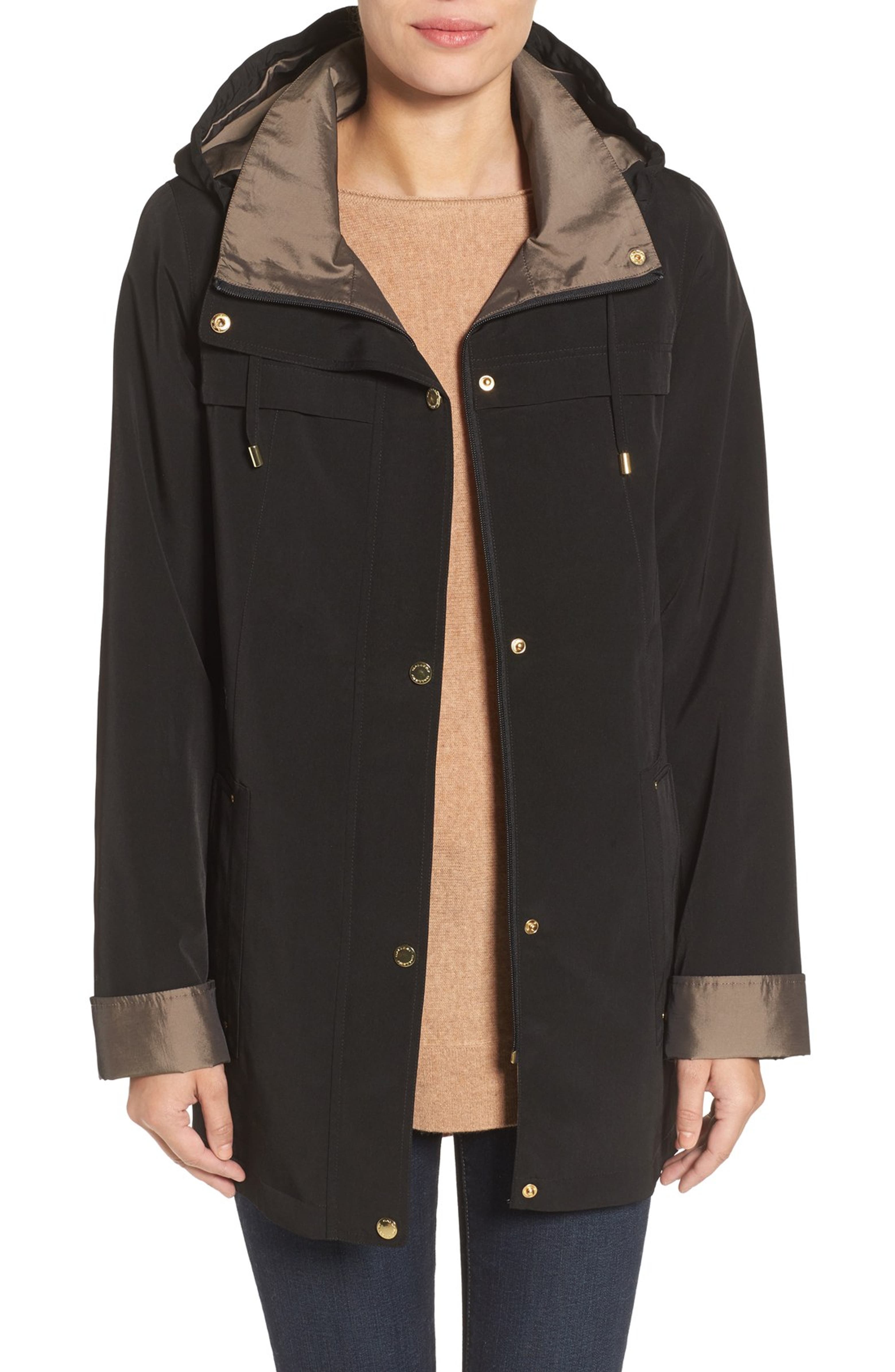Gallery Silk Look Hooded Raincoat (Regular & Petite) | Nordstrom