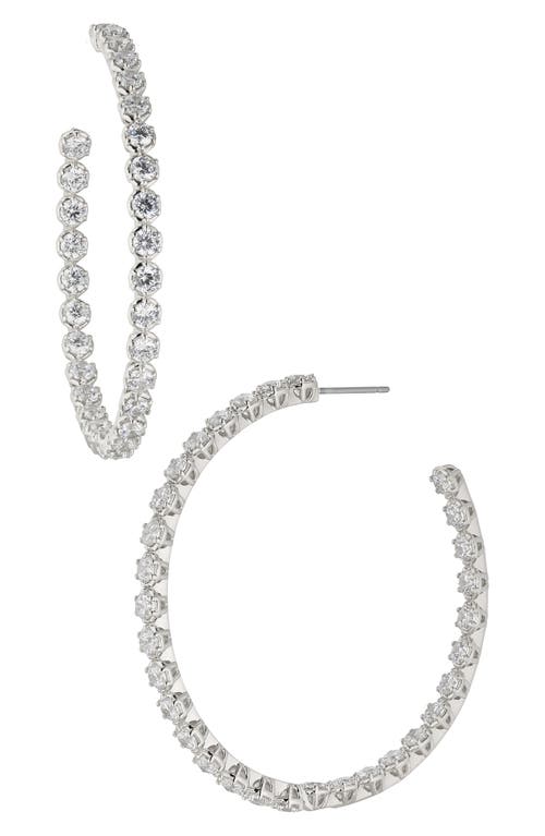 Nadri Large Cleo Cubic Zirconia Inside Out Hoop Earrings in Rhodium at Nordstrom