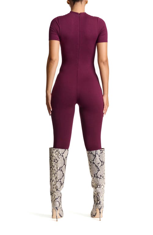 Naked Wardrobe Sweet T Funnel Neck Jumpsuit In Dark Plum