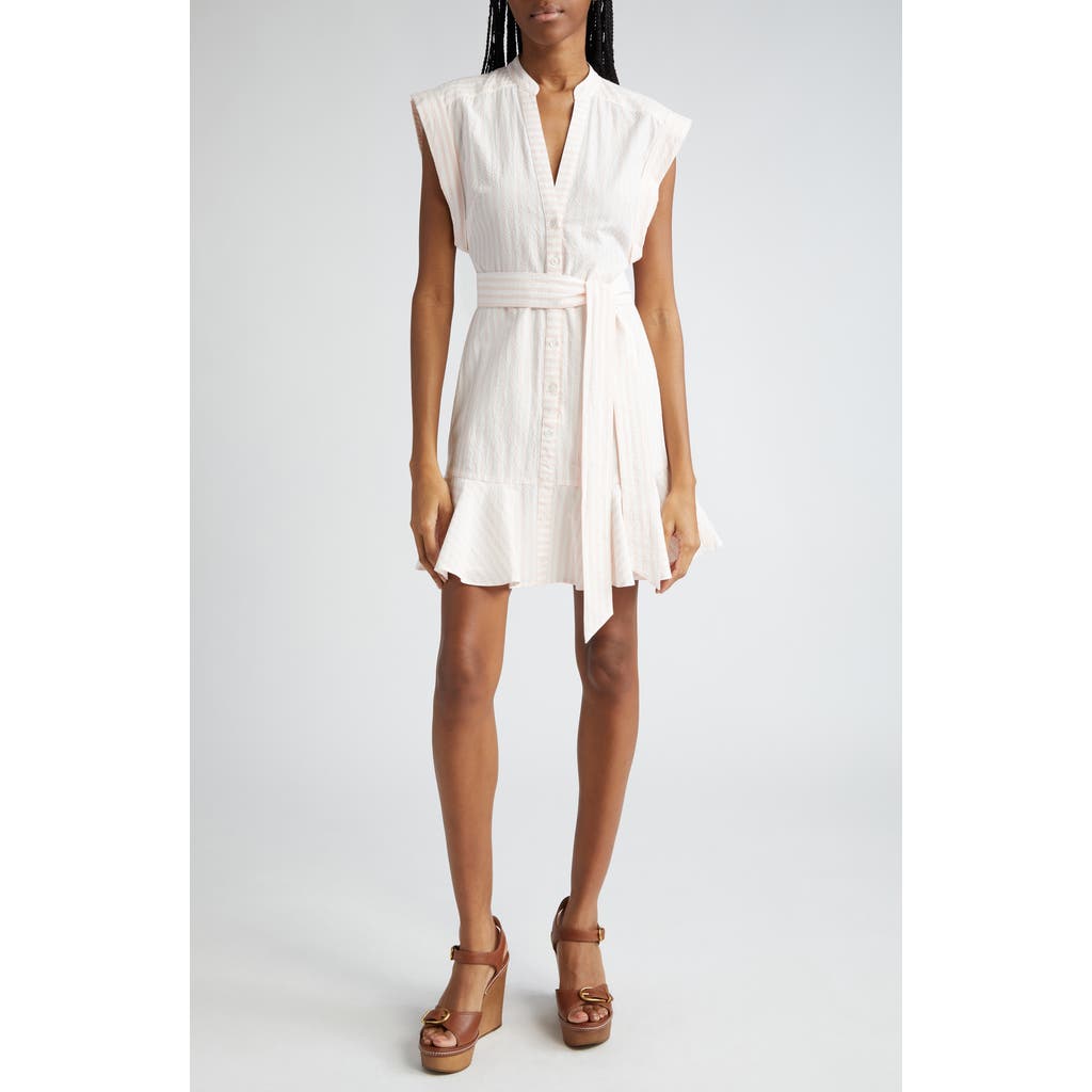Veronica Beard Avella Stripe Stretch Cotton Minidress In Pink/white
