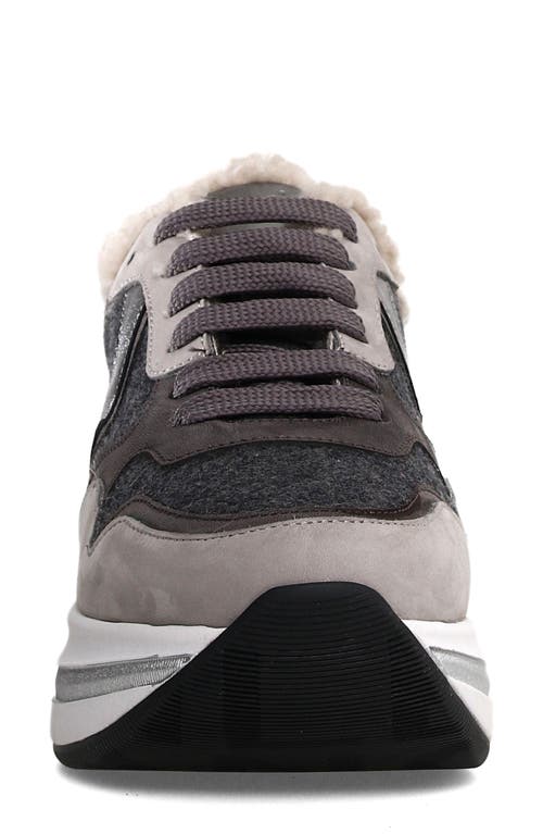 Voile Blanche Melany Faux Fur Sneaker In Grey Anthracite