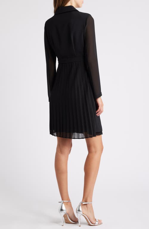 Shop Vince Camuto Crystal Button Long Sleeve Mixed Media Coat Dress In Black